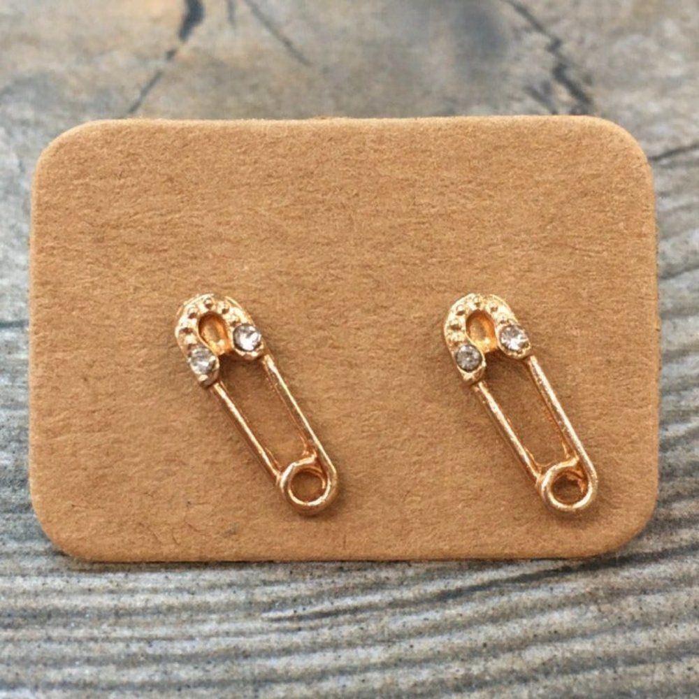Tiny Safety Pin Earrings Gold - Picture 4 of 5